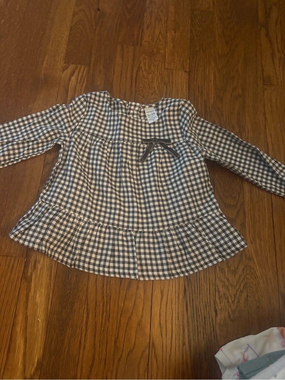 Girls black & White Gingham Long-Sleeve Peplum Top